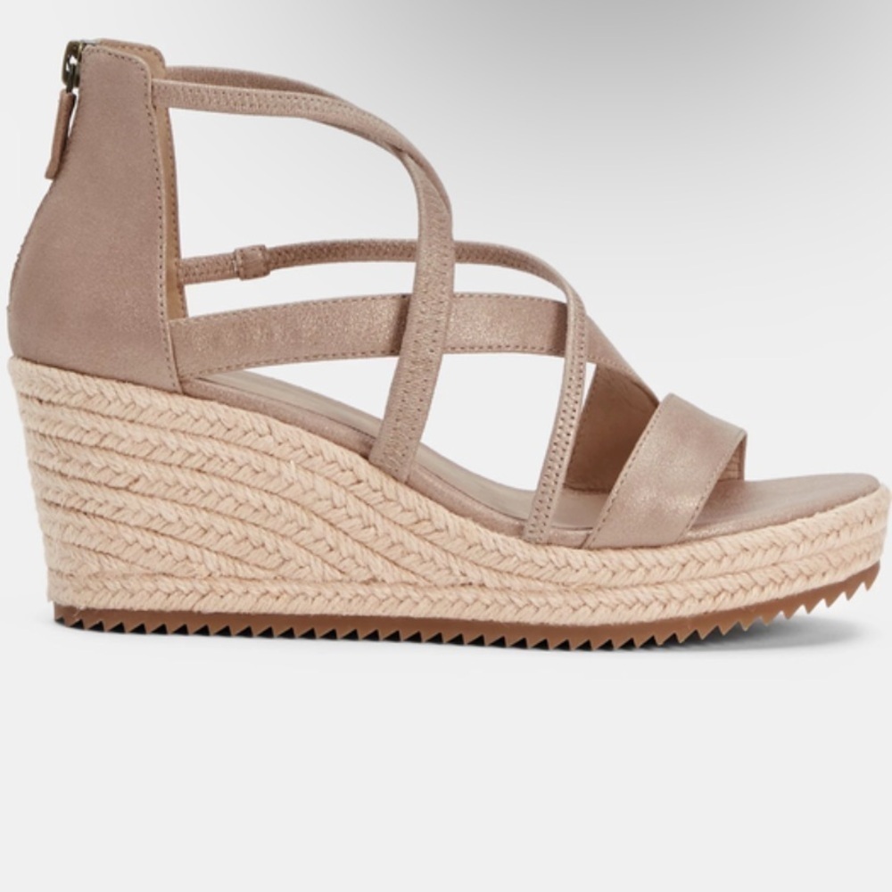 Eileen Fisher Wanda Tumbled Nubuck Espadrille women sandal wedge 11 beige casual